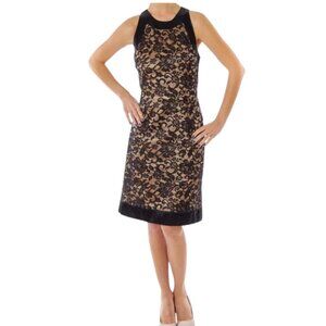 Badgley Mischka Black Floral Lace Satin Sleeveless Cocktail Dress Size Small